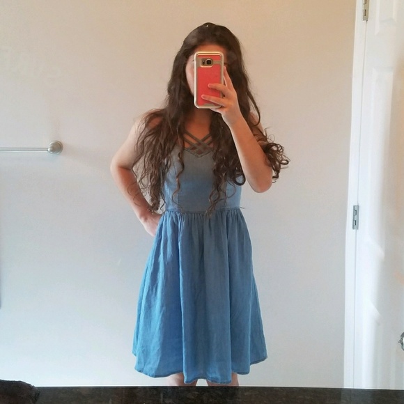 NWT Light Blue Strappy Skater Woven Dress - Picture 2 of 4